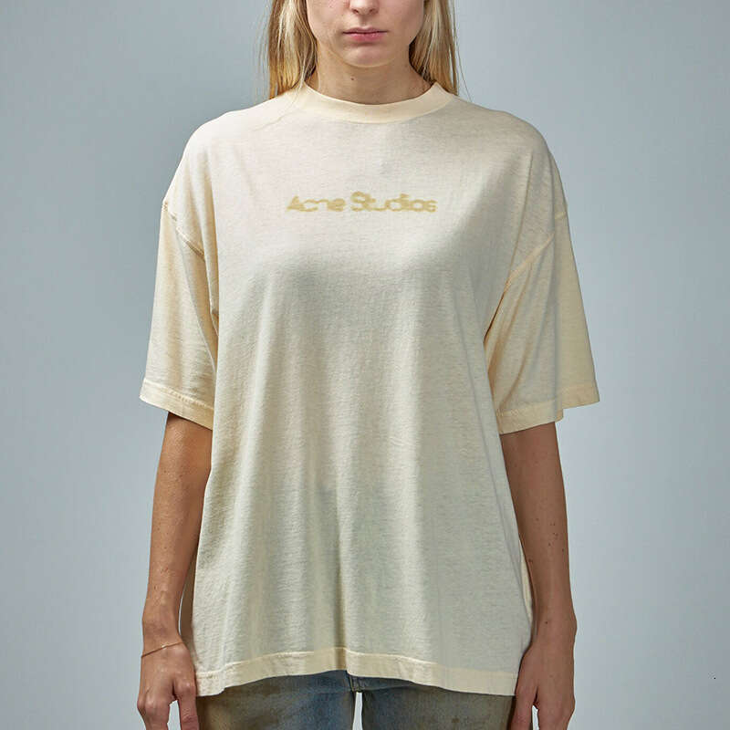 Trendy AC Fading Blur Printed Water Washed Vintage Vuntage Light Luxury Men's and Women's Loose Short sleeved T-shirt
