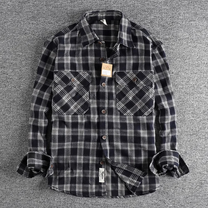 Retro Plaid Shirt Mens Autumn Style Leisure Allmatch Youth Jacket 250226