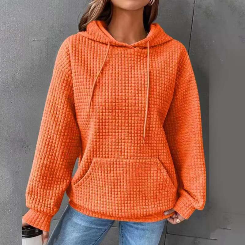 Customized High Quality Waffle Pullover Street Retro Women's Hooded Sweatshirt