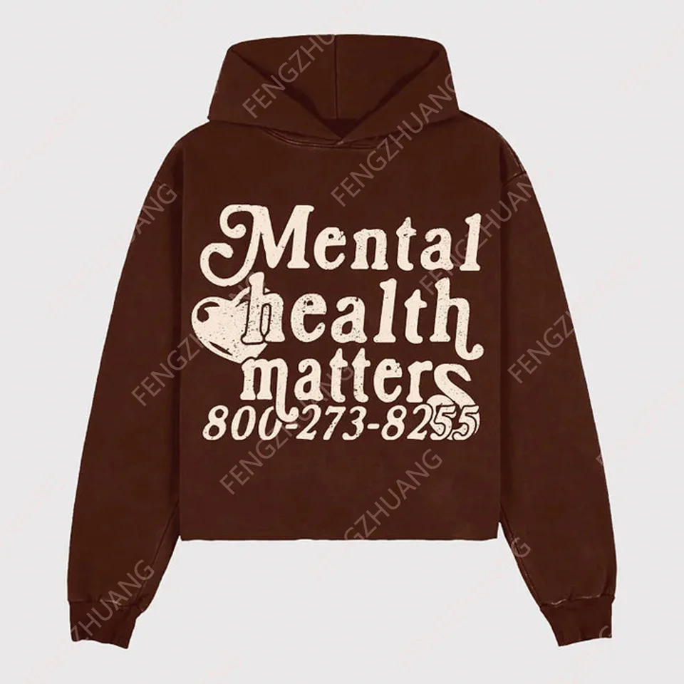 HipHop Punk Mental Health Matters Graphic Print Mens Street Trend Style Causal Sweatshirt For Adult Kid Pullover Hoodie 250225