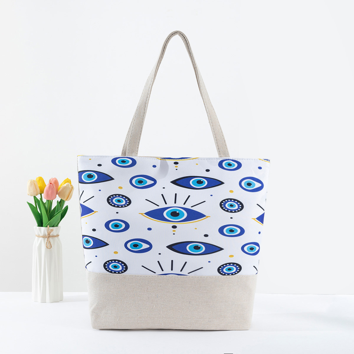 New women's beach large capacity linen digital shoulder bag, single-sided printed handbag #swissmilitary