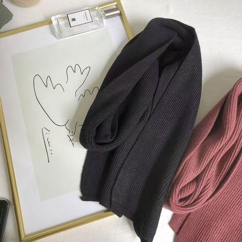 T197 skin-friendly warm winter scarf women's spring and autumn winter thickened solid color wool knitted Japanese scarf Korean version