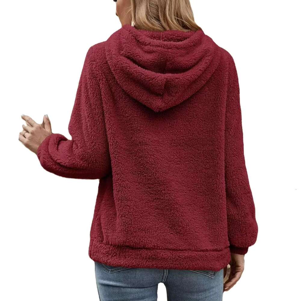 Europe And America Fall/Winter New Style Classy Knitted Solid Color Hooded Sweatshirt