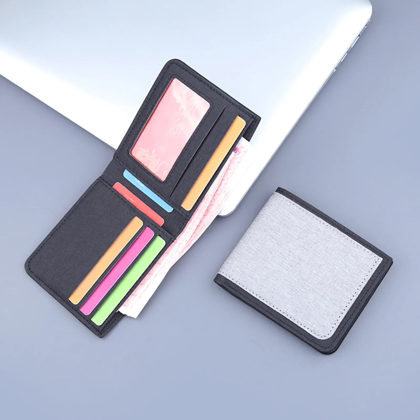 Ship from US Fashion Id Short Wallet Solid Color Men Canvas Purse Multiple Card Slots Clutch Bag Tile Slim Coin Monedero Mujer 250228FBB