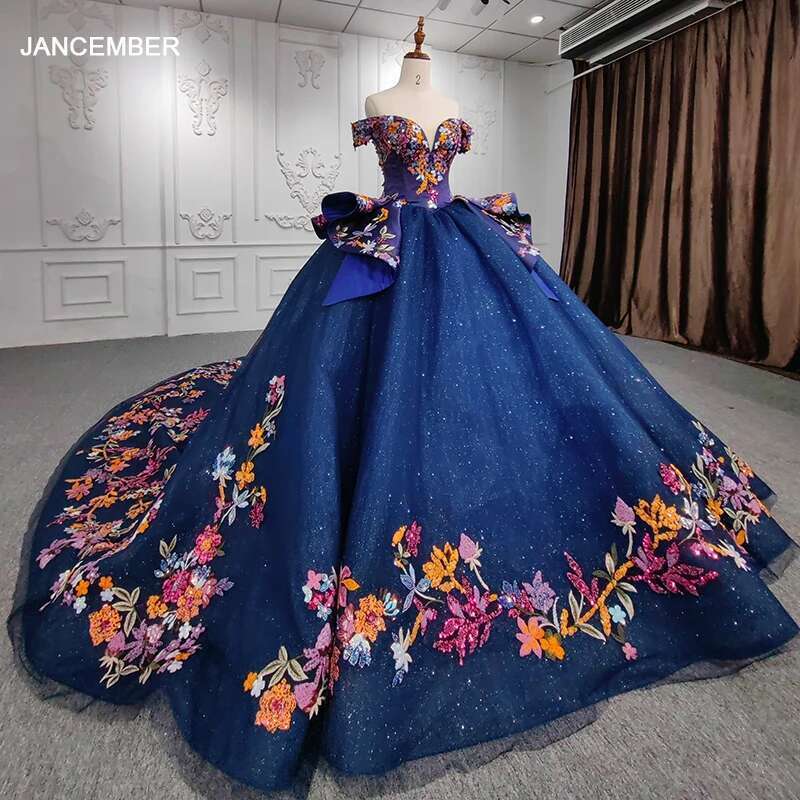 Quinceanera crystal ball dresses 15 years res blue sequins with v neckline beads dy9945 evening party dress 2022