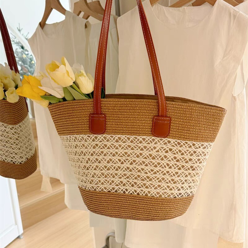 2025Grass bag for women, summer handbag, beach tote large capacity shoulder rattan woven grass bucket bag, trendy #swissmilitary