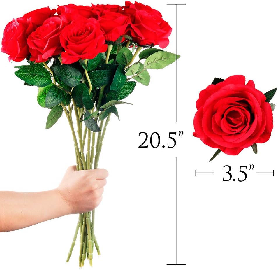 Hzszhome Roses Artificial Flowers Rose Flower Branch Artificial Red Roses Realistic Fake Rose for Wedding Home Decor