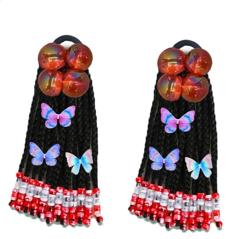 Kids Hair Accessories For Girls Kids Braided Ponytail Extension With Beads Braids Beads Synthetic Crochet Braids Hair 250227