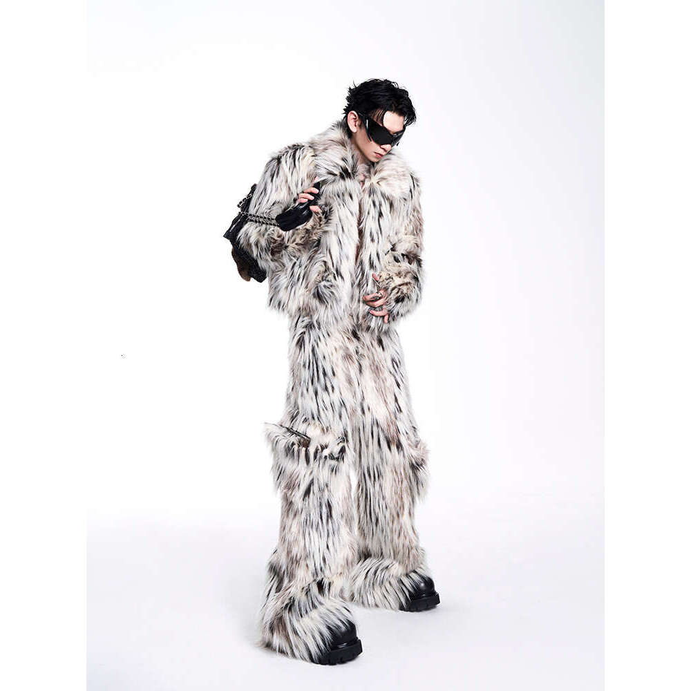 Leather Pants START High-End Series Leopard Print Long Coat For Men's Autumn And Winter Short Style Imitation Fur