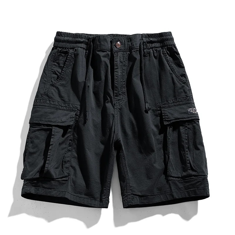 Summer Men Cargo Multi Pocket Shorts Men Casual Solid Elastic Waist Beach Short Spring Men Jogger Pants Shorts Male Drop 250225