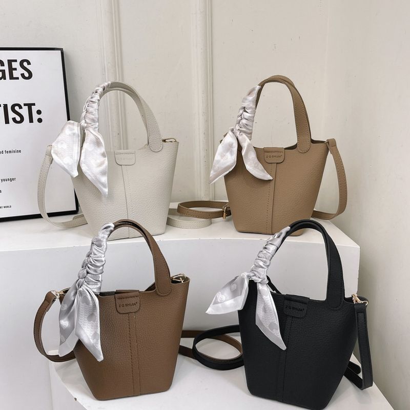 Korean popular 2024 new handbag, mother silk scarf, bucket bag, high-end versatile single shoulder simple crossbody bag