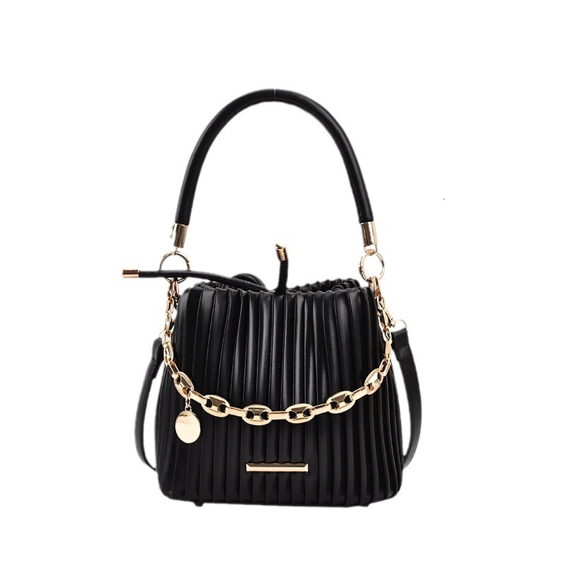 French High-end Women's 2024 New Fashion Pleated Portable Bucket Bag