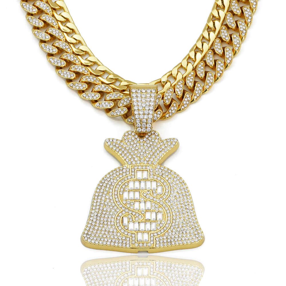 Creative Hip Hop Beauty Money Bag Necklace Pendant for Men and Women, Double layered Stacked Full Dia Cuban Chain