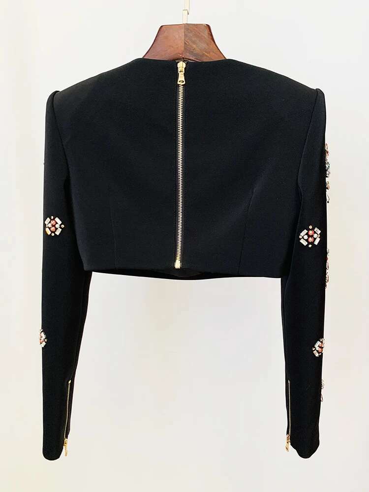 HIGH STREET Newest 2024 Designer Runway Suit Women's O-Neck Zip Back Cropped Tops Mini Skirt Set 2Pcs