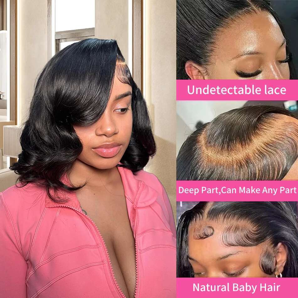 250 Density Body Wave Short Bob 13x4 13x6 Transparent Front Human Hair Wigs Brazilian 5x5 HD Lace Closure Wig For Women