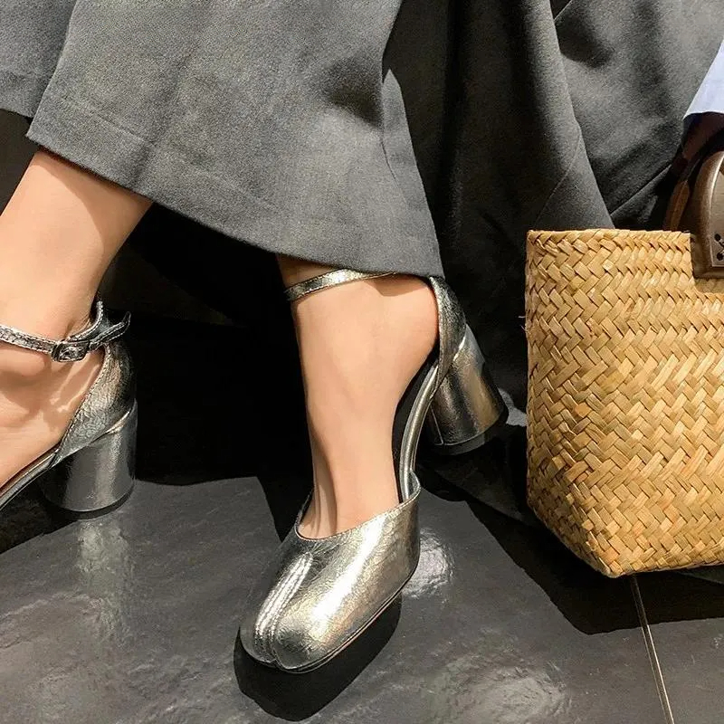 Women's Split-Toe Tabi Style Chunky Heel Party Sandals with Ankle Strap - Elegant Design