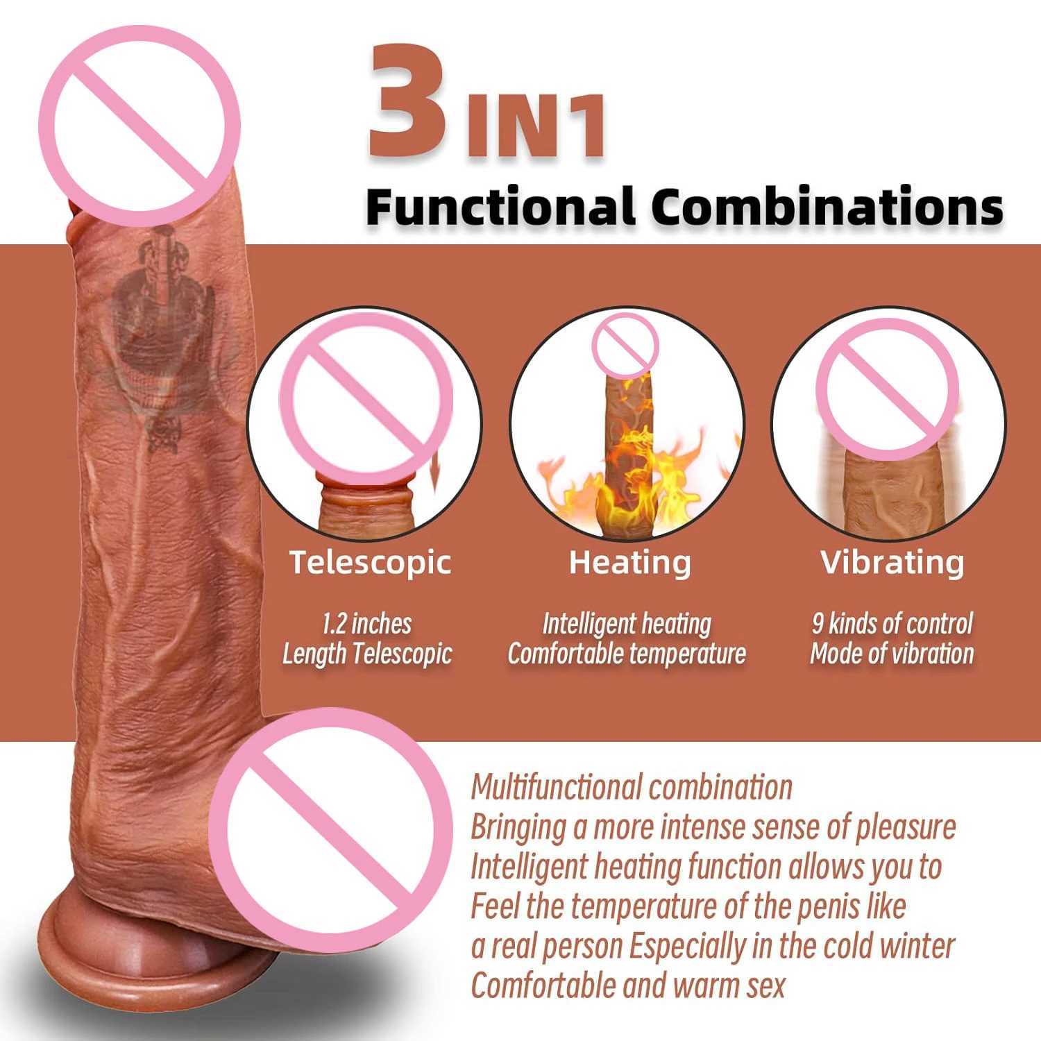 Realistic Dildo penis vibrator heated Telesic rooster silent dick butt plug mature female anal plug fake penis sex toyW250228