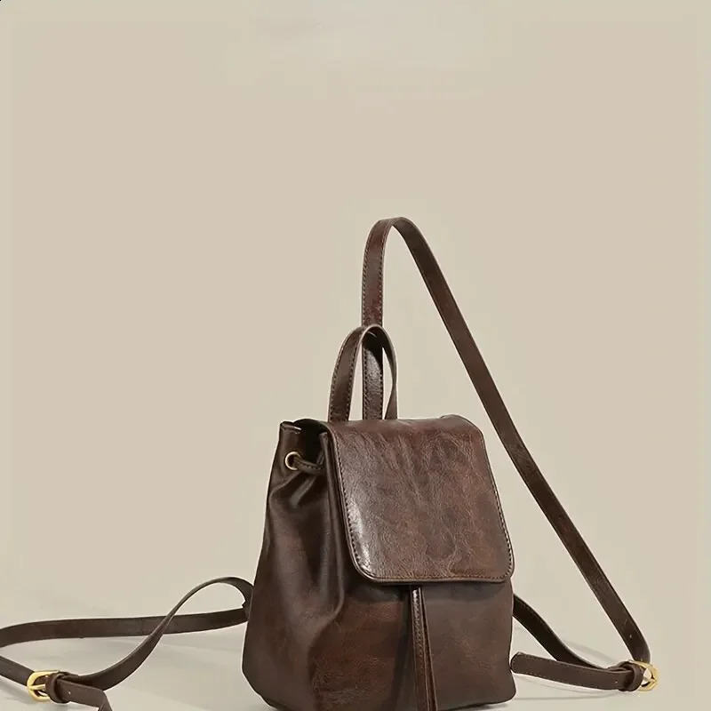 Small Drawstring Flap Backpack Women Mini PU Leather Textured School Backpack Fashion Travel Bag Girl Bakpacks 250214
