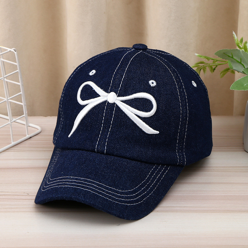Korean light blue baseball cap female simple versatile bow tie duck tongue cap casual wind sunscreen sun hat sub