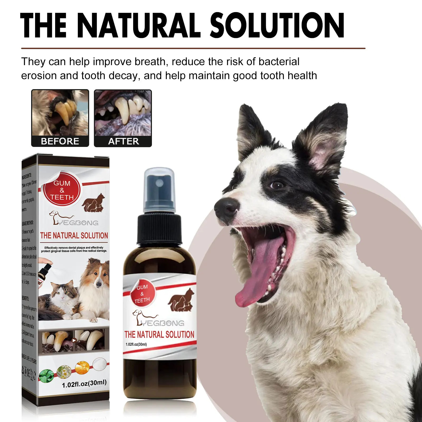 Yegbong 30ml Pet Oral Care Spray Pet Fresh Breath Dental Care Teeth Cleaning Anti Inflammatory Dog Gingivitis Treatm for Cat Dog 250227
