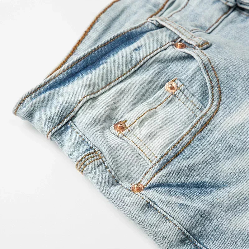 Top quality Purples jeans Men personalized cat whisker trousers American straight leg Stylish and slim pants 250228