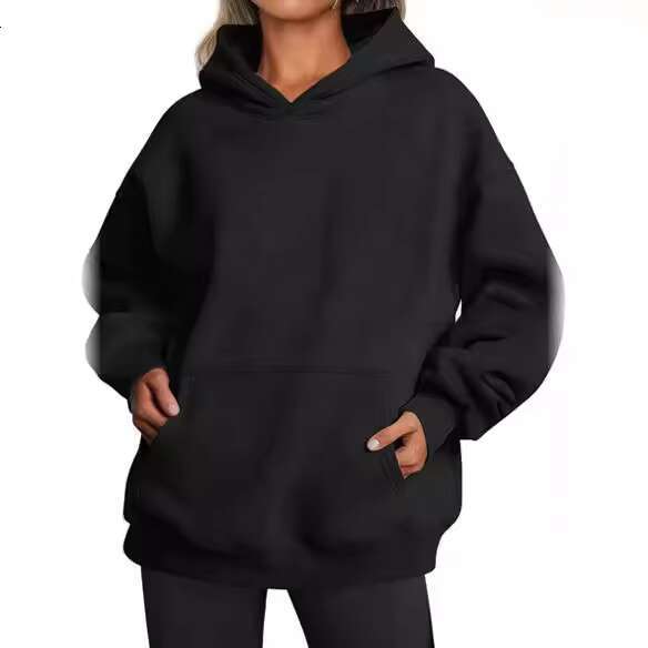 2025 Women's Autumn And Winter New Solid Color Loose Hooded Long-Sleeved Hoodie