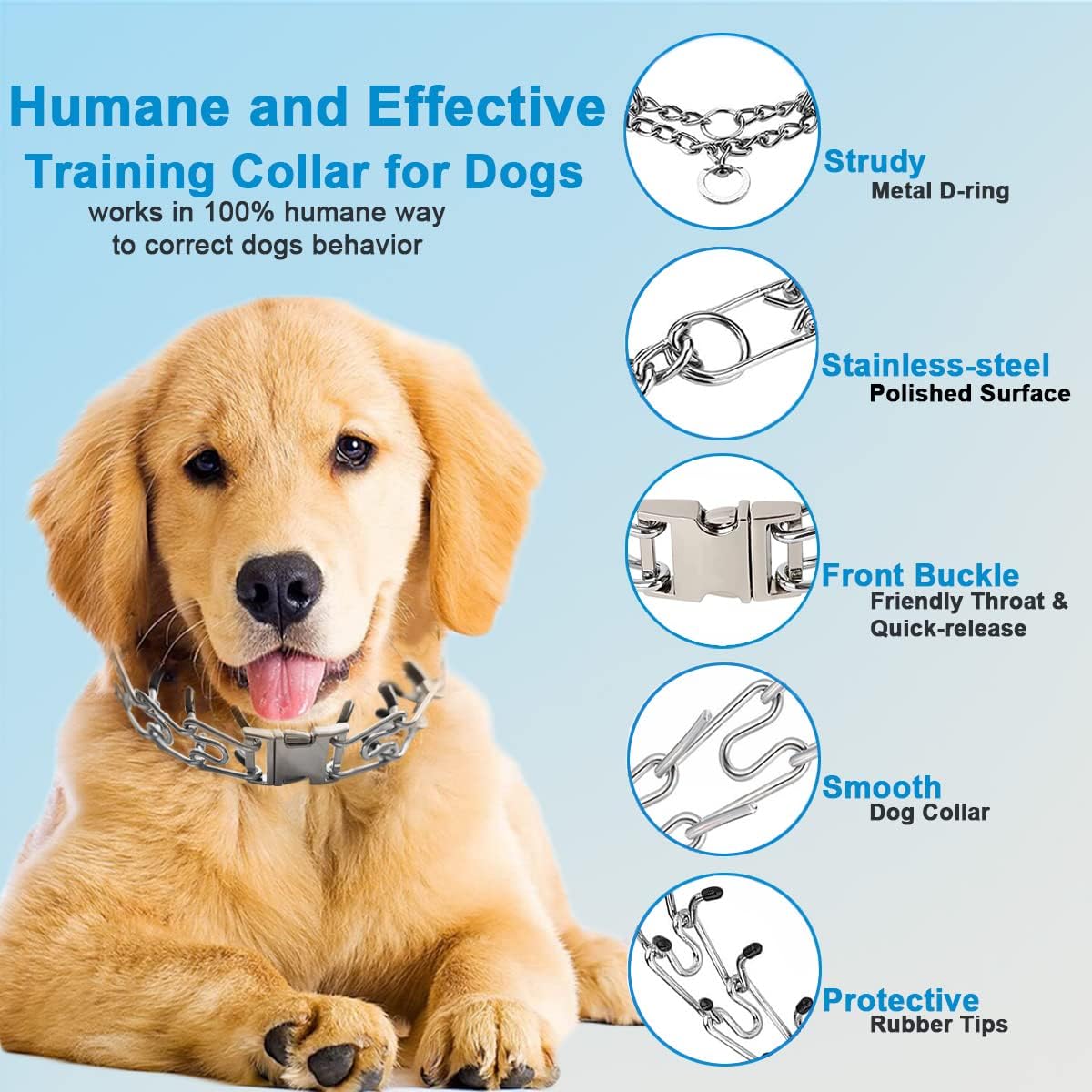 Prong Pinch Collar for Dogs, Adjustable Training Collar with Quick Release Buckle for Small Medium Large Dogs