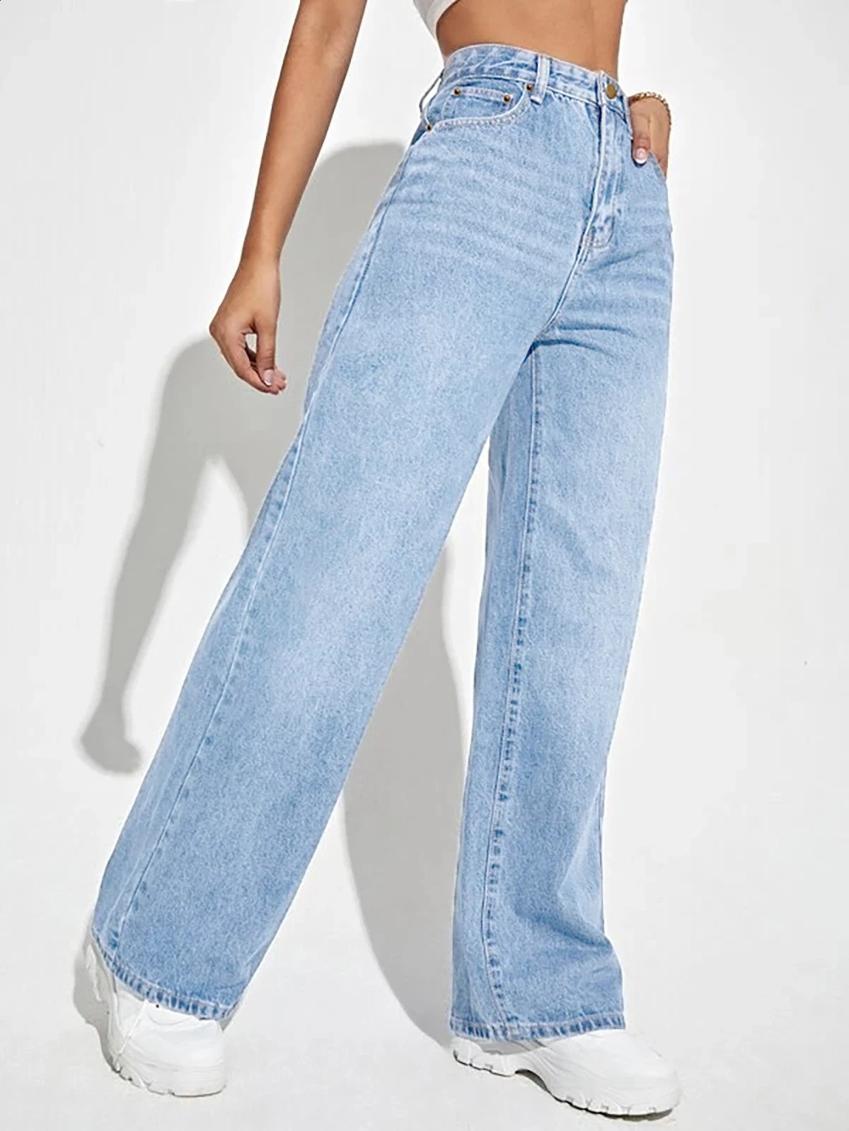womens wear European and American loose Denim wide leg pants slimming high waist allmatch jeans for women 250228