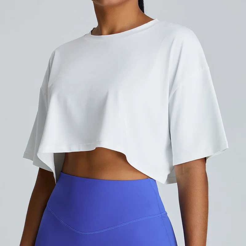 Loose yoga short sleeved womens breathable quick drying yoga clothing womens running fitness top sports short sleeved T-shirtXJ250410