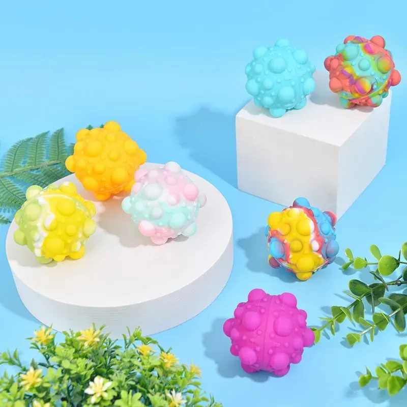 Pet Rainbow Ball Cat Push Bubble Antistress Cube Decompression Toys Squeeze 3D Elastic Ball Stress Relief Sensory Toy For Kids