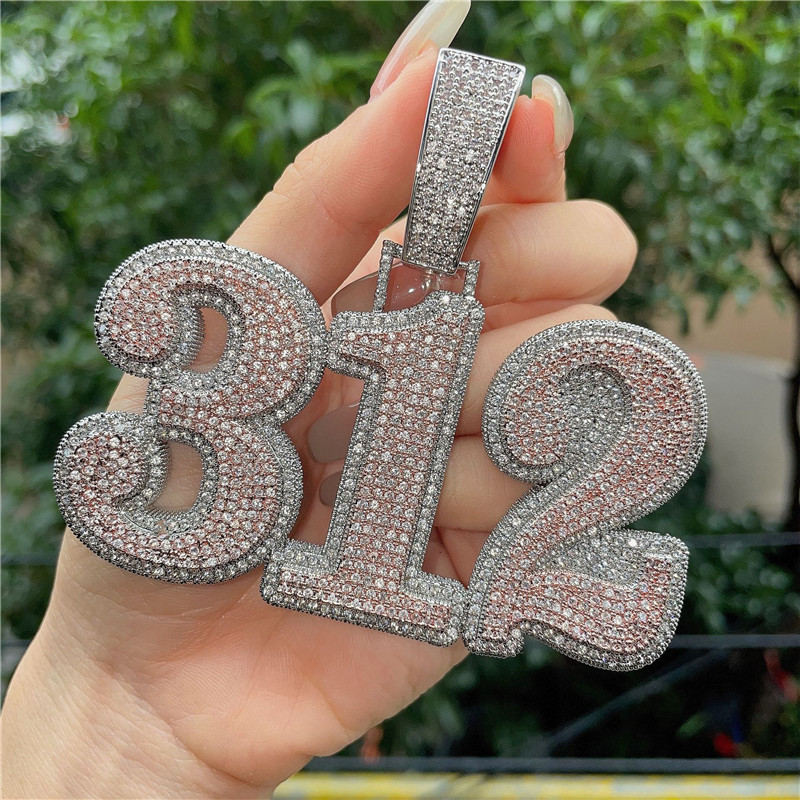 Gold Silver Colors Bling CZ Custom Big Brush Cursive Letters Pendant Necklace with 3mm 24inch Rope Chain for Men Women Gift