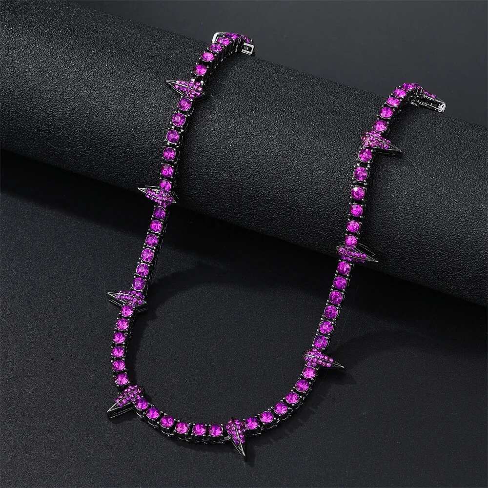 New Hip Pop 4mm Tennis Chain Dropwater Bg Iced Out Colorful Rhie Necklaces For Men Women Choker Jewelry Party Gift 18"