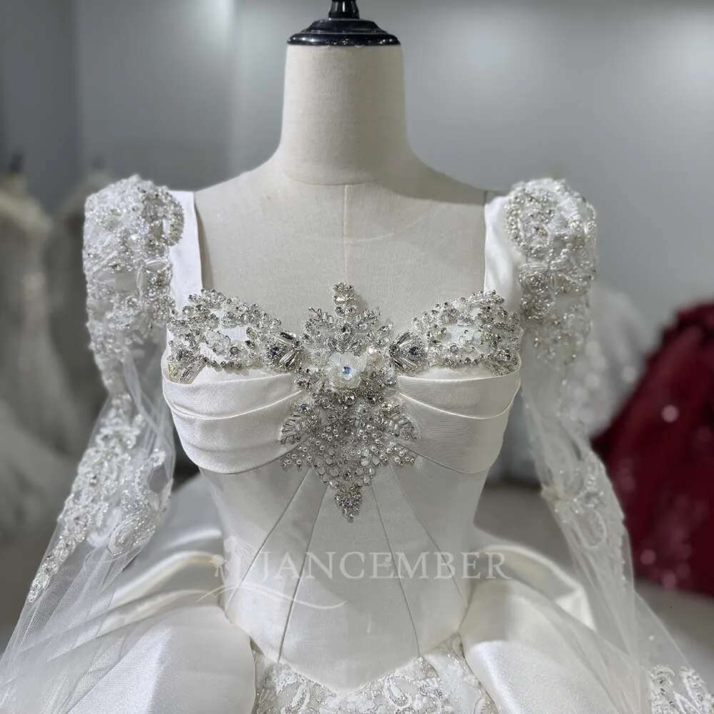 New custom beauty beads pearls long sleeves spark lace wedding dress uoso feminine novia dresses