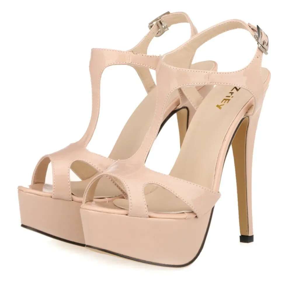 Cross-dresser Unisex Men's Pumps Stilettos 14cm Sexy T-Strap Peep Toe Platform Nightclub Style Shoes Patent Leather High Heels