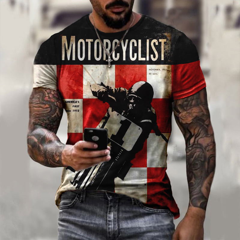 Designer Fashion Trend New Motorcycle Short Sleeved Casual 3D Printed Loose Men's T-shirt 2025