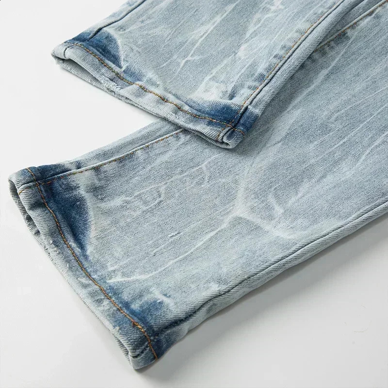 Top quality Purples jeans Men personalized cat whisker trousers American straight leg Stylish and slim pants 250228