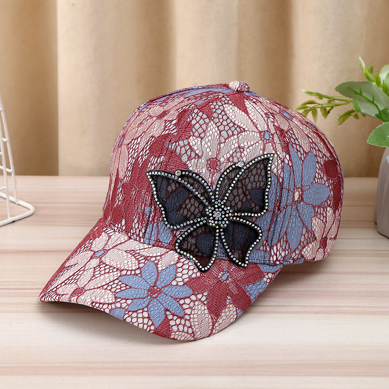 New mesh breathable duck tongue cap female senior sense of fashion lace bow rhinestone baseball cap sunscreen sun hat