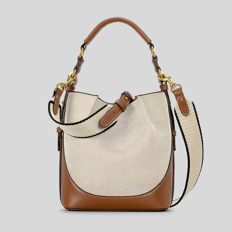 Women's Bags new large capacity wide strap one shoulder canvas crossbody handbag drawstring bucket bag women