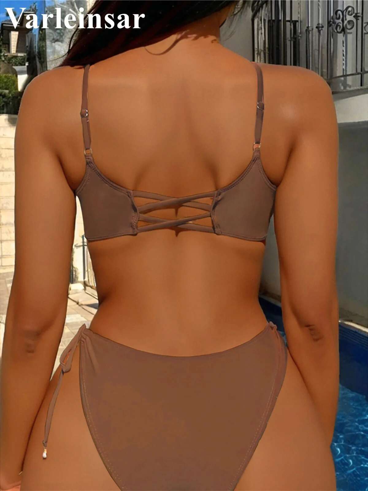 S - XL Asymmetric Wrinkled Cut Out Women Swimwear Female Swimsuit Two-Pieces Bikini Set Bather Bathing Suit Swim V5679