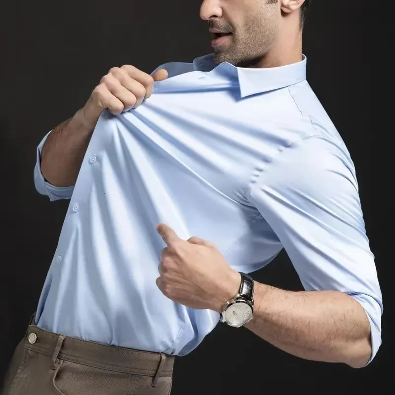 Mens Shirt Long Sleeve Non iron Wrinkle Resistant Business Dress High end Professional Suit Social White Formal Clothing 250226