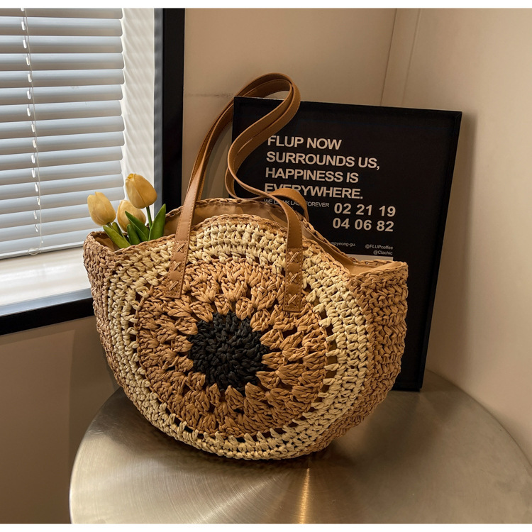 2025 Summer New Simple Round Shoulder Straw Woven Beach Fashion Women's Bag, Vegetable Basket Bag #swissmilitary