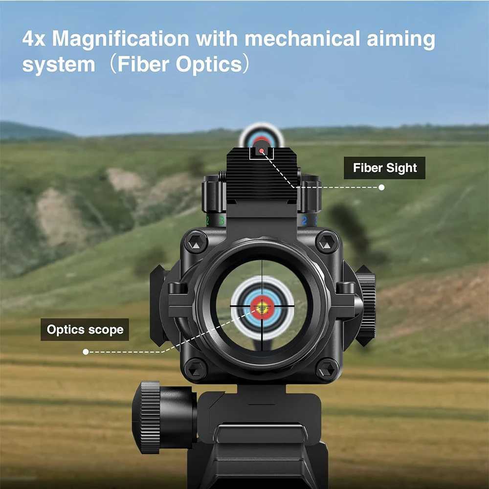 4x32 Tactical Riflescope with Fiber Optic Sight RGB Illuminated Reticle Prism Scope Hunting Gun Scopes with 20 mm Picatinny Rail X250228