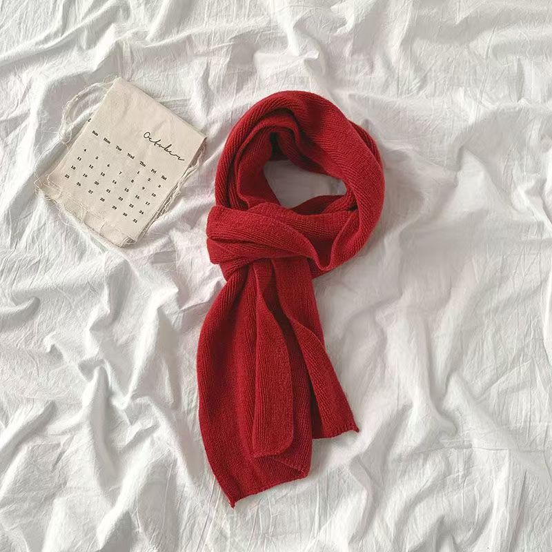 T192 Korean style winter new white wool scarf knitted warm solid color student couple scarf men and women all-match long
