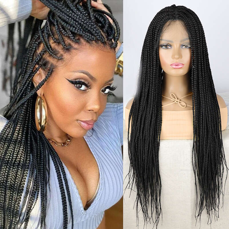 HD Front Lace Wig Women S Full Hand Woven Braid Braided Long Straight Synthetic Headband Braided Lace Wig
