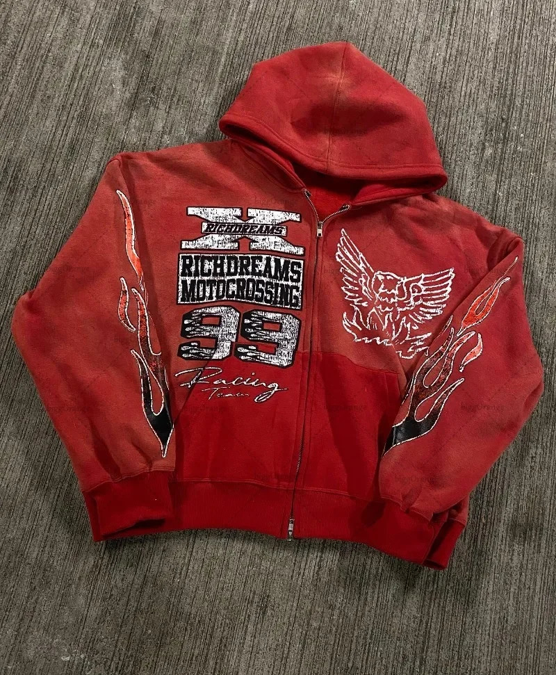Tie dye printed hooded sweatshirt mens size 99 fashionable casual hooded sweatshirt womens Y2k retro anime printed jacket Gothic Harajuku zipper sweat