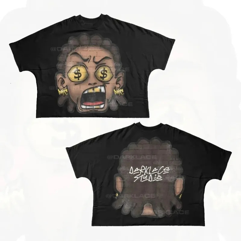 Streetwear T Shirt Hip Hop Fun Cartoon Graphic Printed Oversized Harajuku Gothic Cotton Short Sleeved Clothing Women 250225