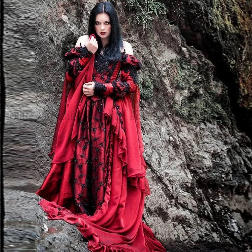 Retro Medieval Gothic Wedding Gowns Off Shoulders Long Sleeves victorian fairytale Bridal Dress Romantic Country Wedding Gown