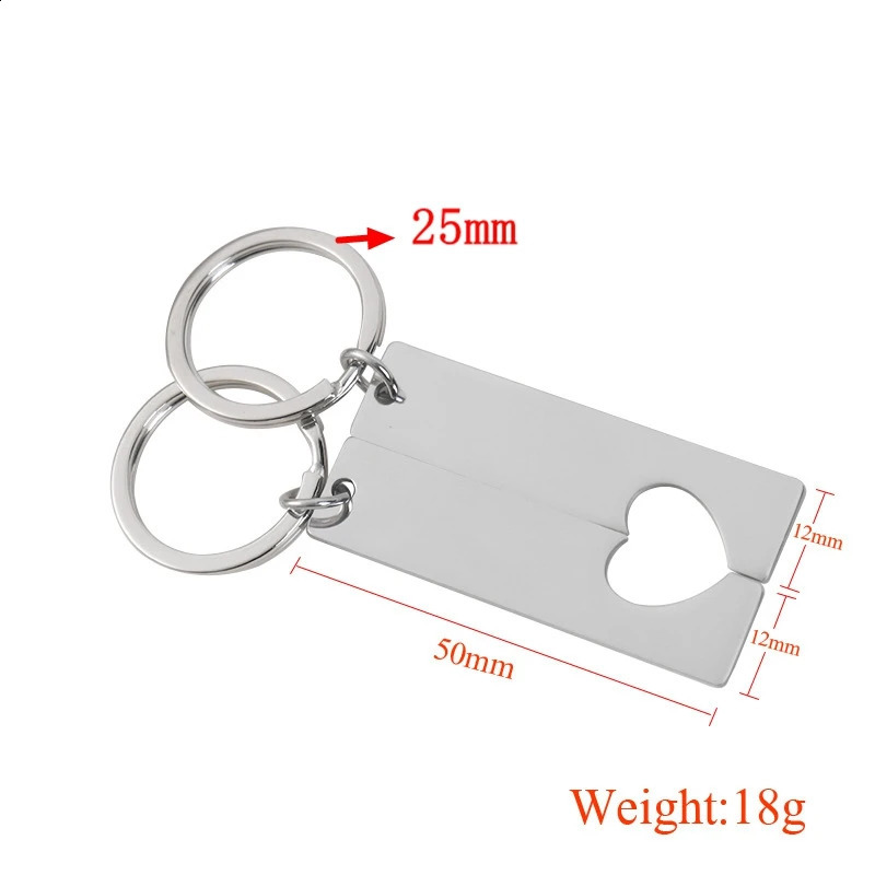 10pairs Blank Stainless Steel Love Heart Bar Keychain for Men Women ID Tag Key Chain Ring Fashion Jewelry Couples Gift 250221