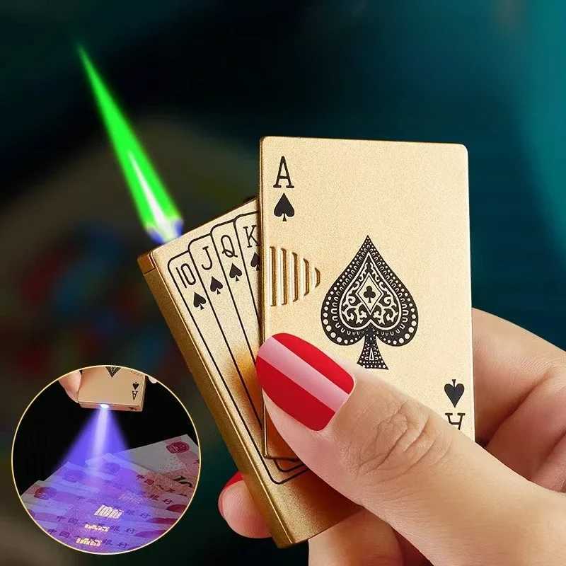 Creative Playing Cards Ace of Spades Lighter Butane Windproof Straight Metal Lighter Metal Fun Toy for Men Smoking Accessories Y250228