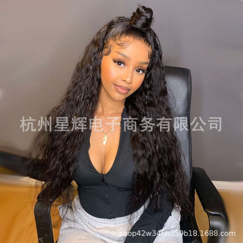 HD Front Lace Wig Female Forehead Lace Wig Hand Hook Wigs Black Long Curled Synthetic Small Curly Hair Full Headset